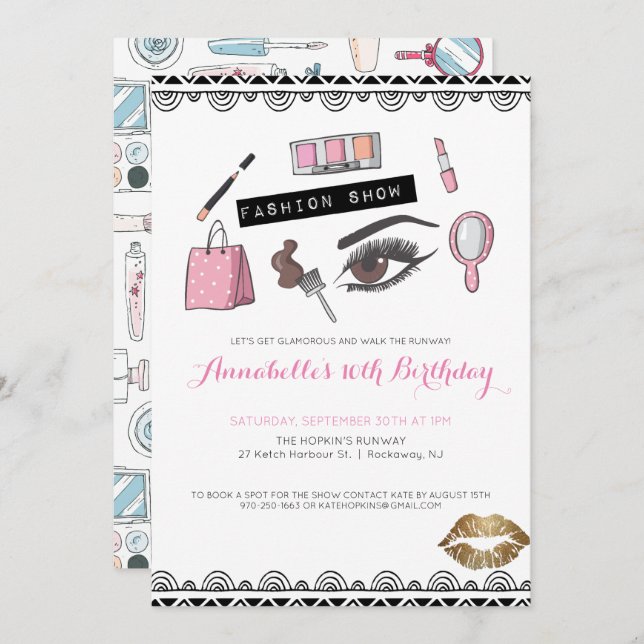 Invitación a la fiesta de maquillaje/espectáculo d (Anverso / Reverso)