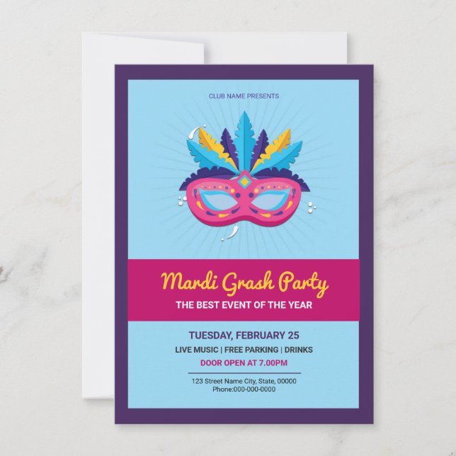 Invitación a la Fiesta de Mardi Gras (Anverso)