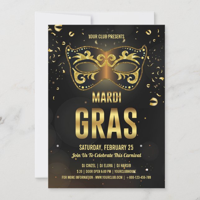 Invitación a la Fiesta de Mardi Gras (Anverso)