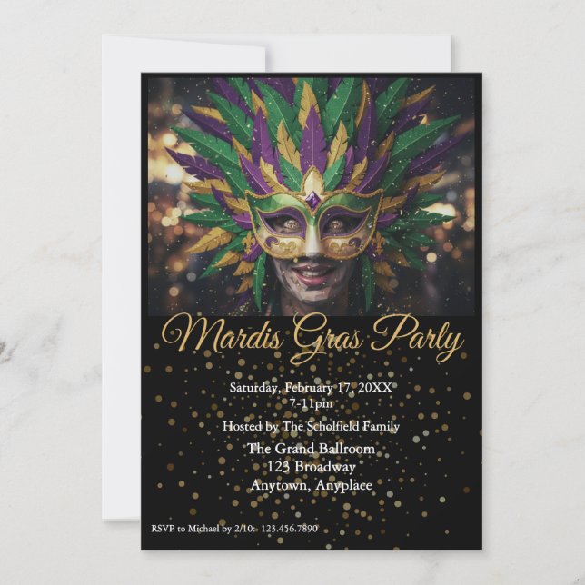 Invitación a la Fiesta de Mardi Gras (Anverso)