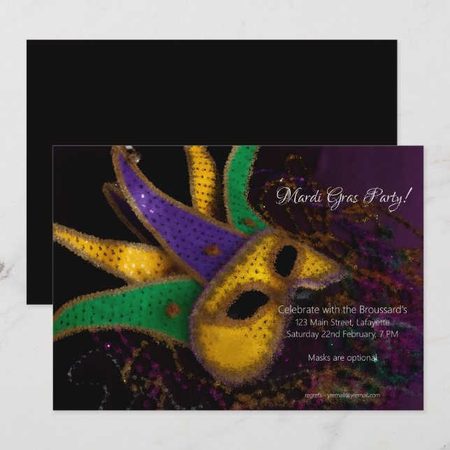 Invitación a la fiesta de Mardi Gras (Anverso / Reverso)