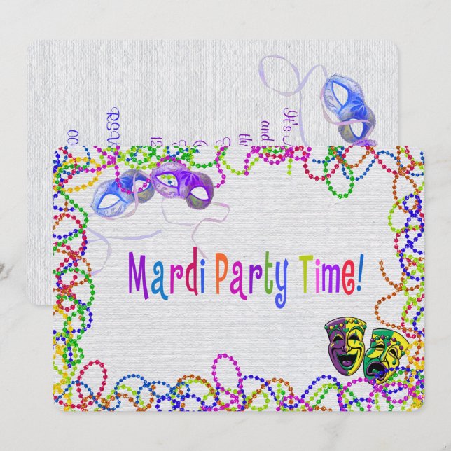 Invitación a la fiesta de Mardi Gras (Anverso / Reverso)