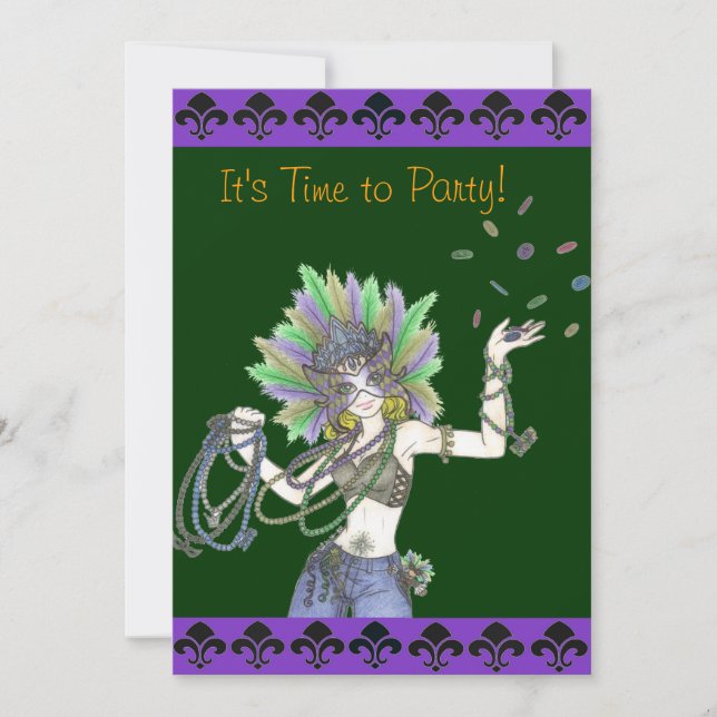 Invitación a la fiesta de Mardi Gras (Anverso)