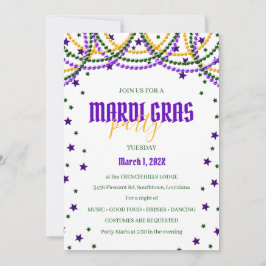 Invitación a la fiesta de Mardi Gras Beads & Stars