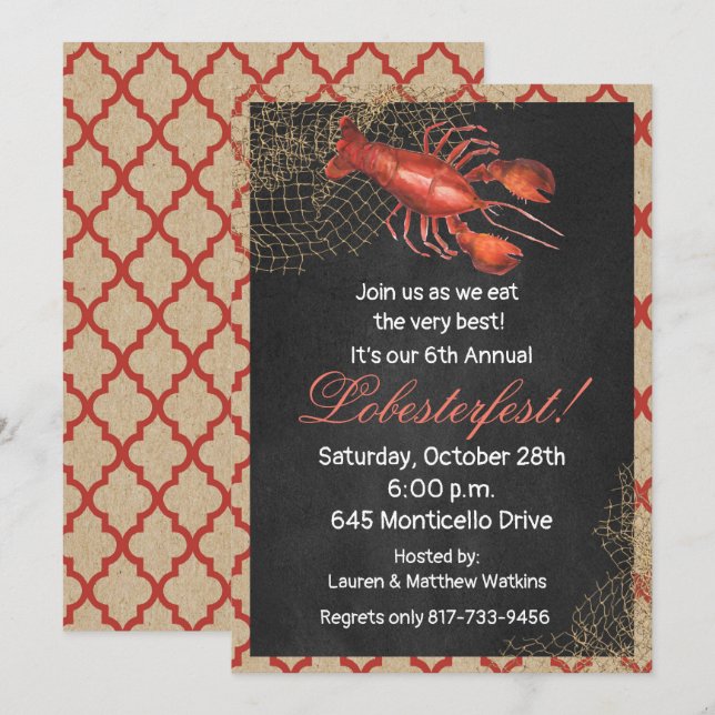 Invitación a la fiesta de mariscos con langosta (Anverso / Reverso)