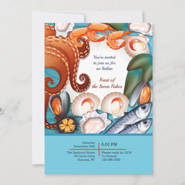 Invitación a la fiesta de mariscos frescos (Anverso)