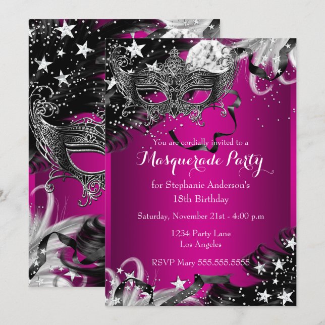 Invitación a la Fiesta de Mascarada Mágica con Des (Anverso / Reverso)