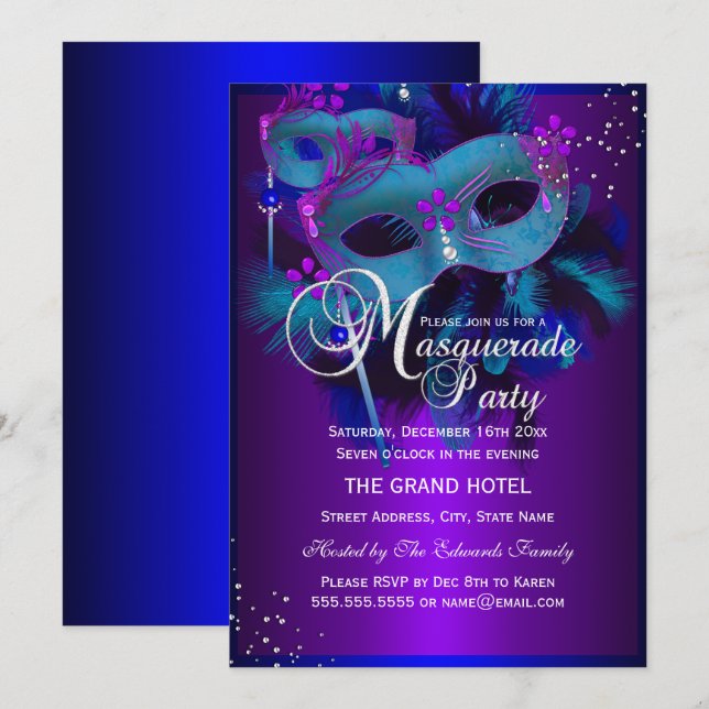 Invitación a la fiesta de máscaras de disfraz de c (Anverso / Reverso)