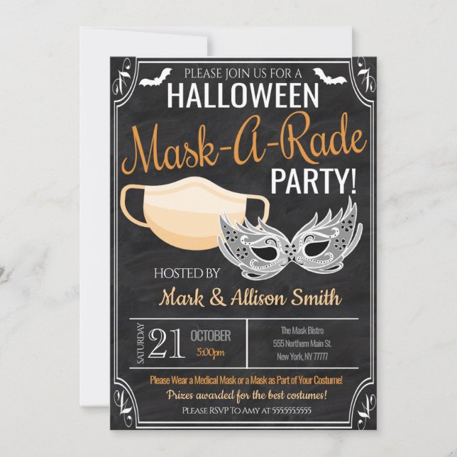 Invitación a la fiesta de máscaras de Halloween (Anverso)
