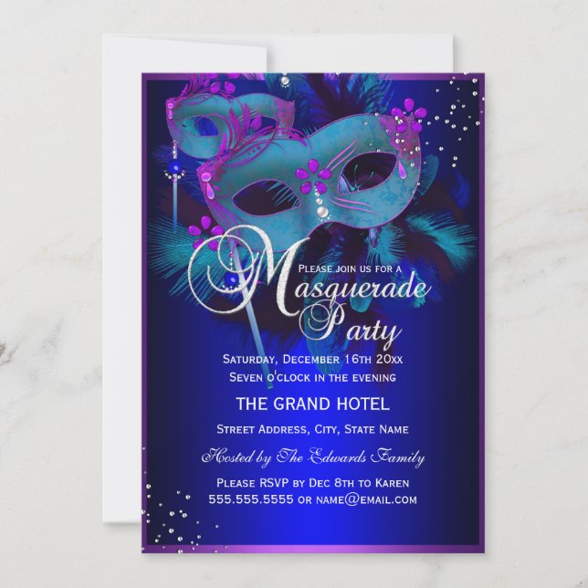 Invitación a la fiesta de máscaras de Purpura y Tu (Anverso)
