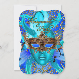 Invitación a la fiesta de máscaras Feather Blue & 