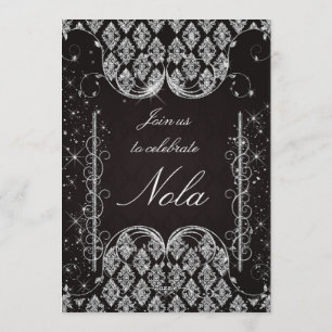 Invitación a la Fiesta de Máscaras Negra y Platead