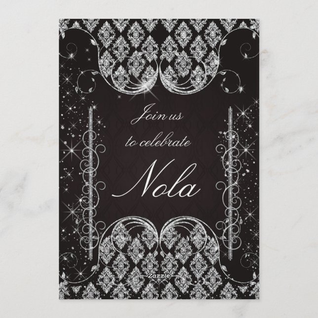 Invitación a la Fiesta de Máscaras Negra y Platead (Reverso)