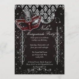 Invitación a la Fiesta de Máscaras Negra y Platead