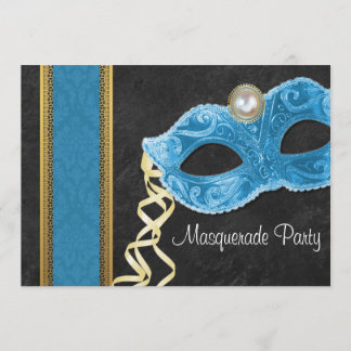 Invitación a la fiesta de máscaras - verde azulado