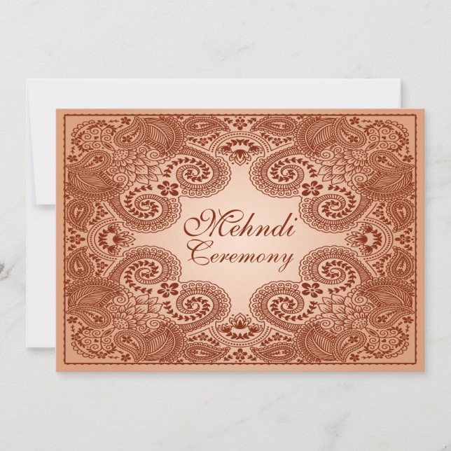 Invitación a la fiesta de Mehndi marrón y canela o (Anverso)