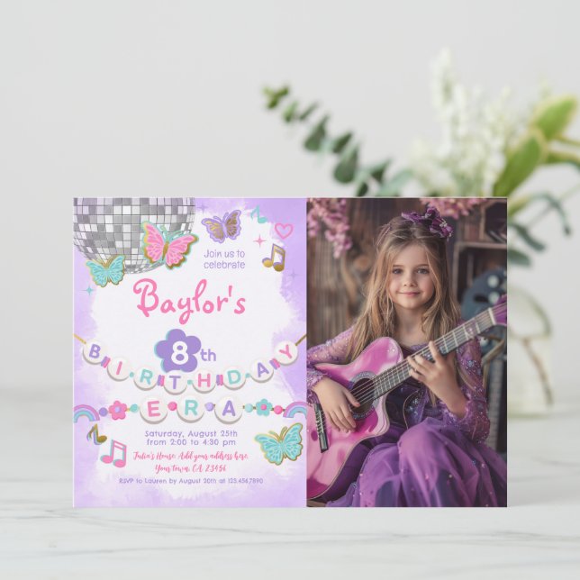 Invitación a la fiesta de mi cumpleaños con foto (Anverso de pie)