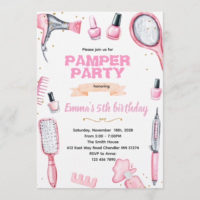 invitación a la fiesta de mimos de cabello y uñas (Anverso)