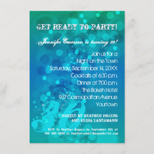 Invitación a la fiesta de moda Blue Green Bokeh
