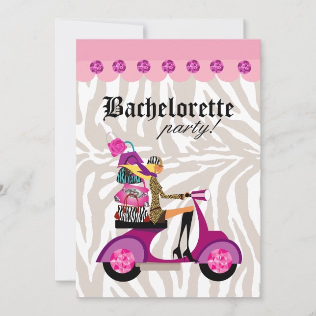 Invitación a la fiesta de moda Mujer en scooter Ce (Anverso)