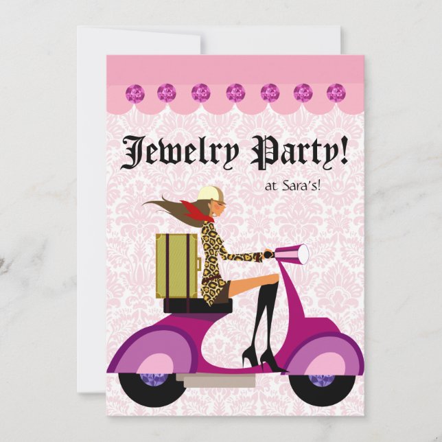 Invitación a la fiesta de moda Mujer en scooter Ro (Anverso)