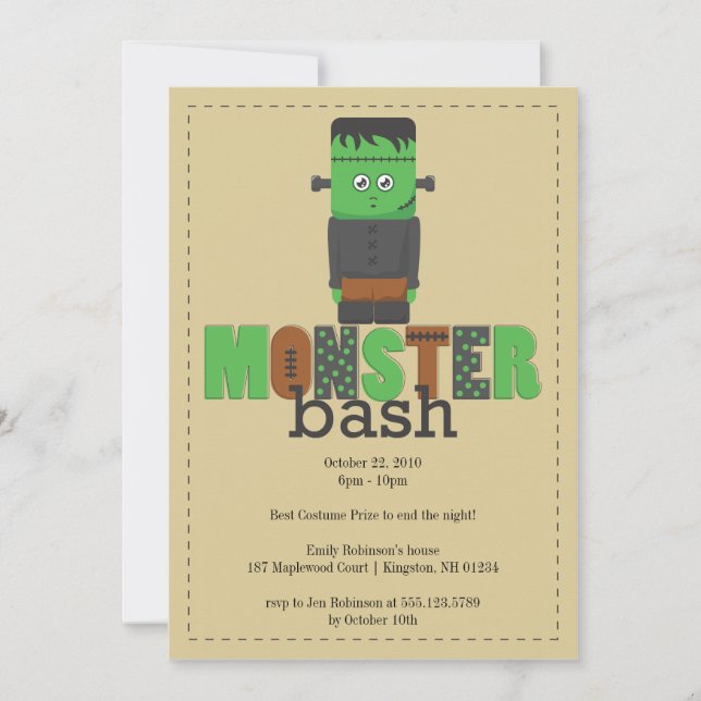 Invitación a la fiesta de Monster Bash Halloween (Anverso)