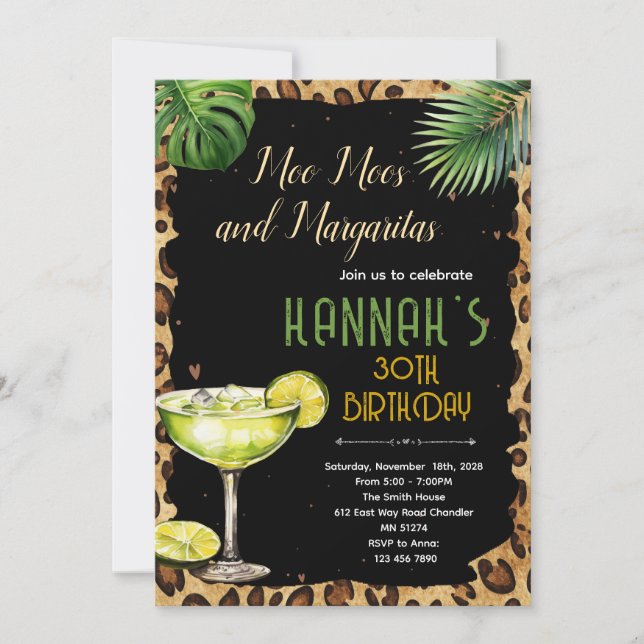 invitación a la fiesta de Moo Moos y margaritas (Anverso)