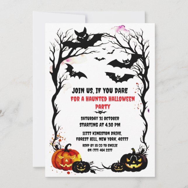 Invitación a la fiesta de murciélago de Halloween (Anverso)