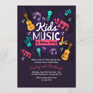 Invitación a la fiesta de música y baile para niño