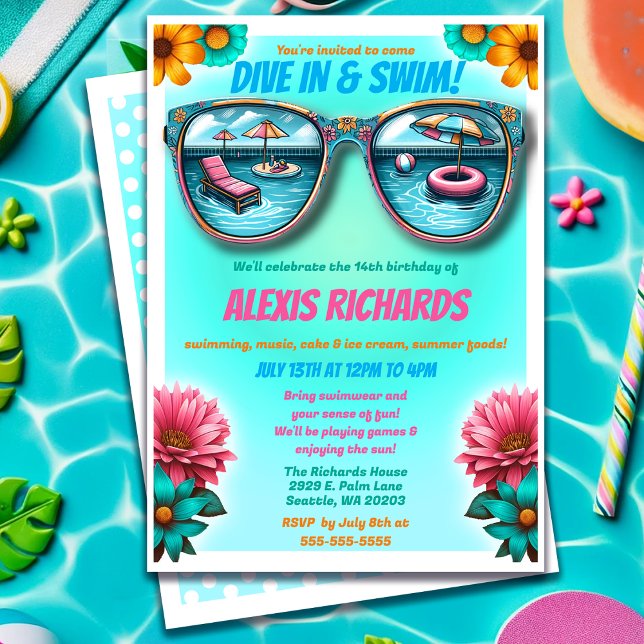 Invitación a la fiesta de natalidad de Blue Summer (Blue Summer Splash Birthday Pool Party Invitation)