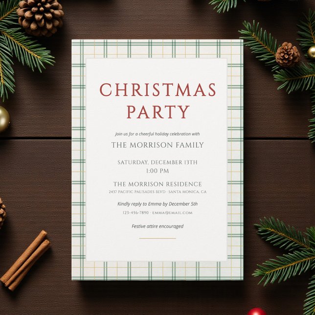 Invitación a la fiesta de Navidad a cuadros (Subido por el creador)
