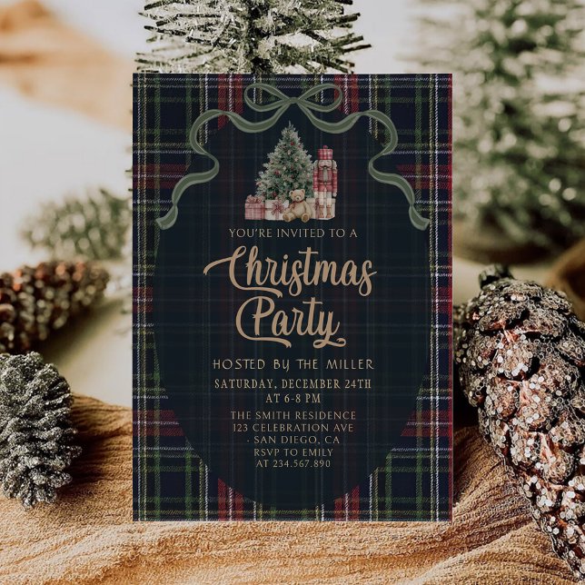 Invitación a la fiesta de Navidad a cuadros elegan (Subido por el creador)