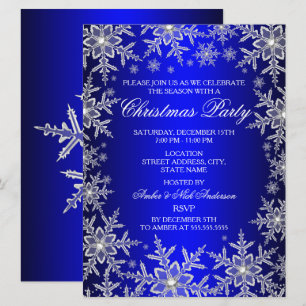 Invitación a la fiesta de Navidad azul de copo de