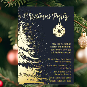 Invitación a la fiesta de Navidad Azul profundo y