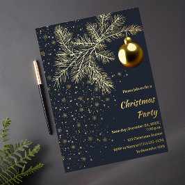 Invitación a la fiesta de Navidad azul profundo y