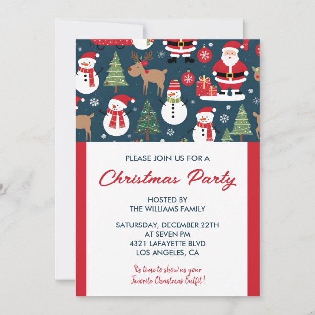 Invitación a la fiesta de Navidad ciervo santa (Anverso)