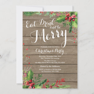 Invitación a la fiesta de Navidad Come, bebe y div