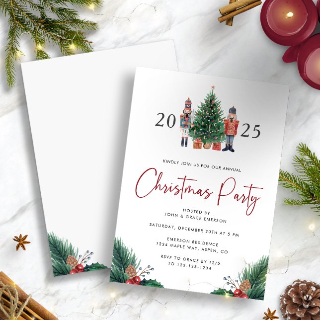 Invitación a la fiesta de Navidad con acuarela (Holiday Watercolor 2025 Nutcracker Christmas Party Invitation by Painted Paperie)