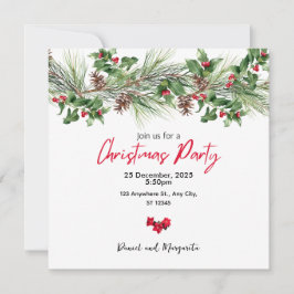 Invitación a la fiesta de Navidad con acuarela roj