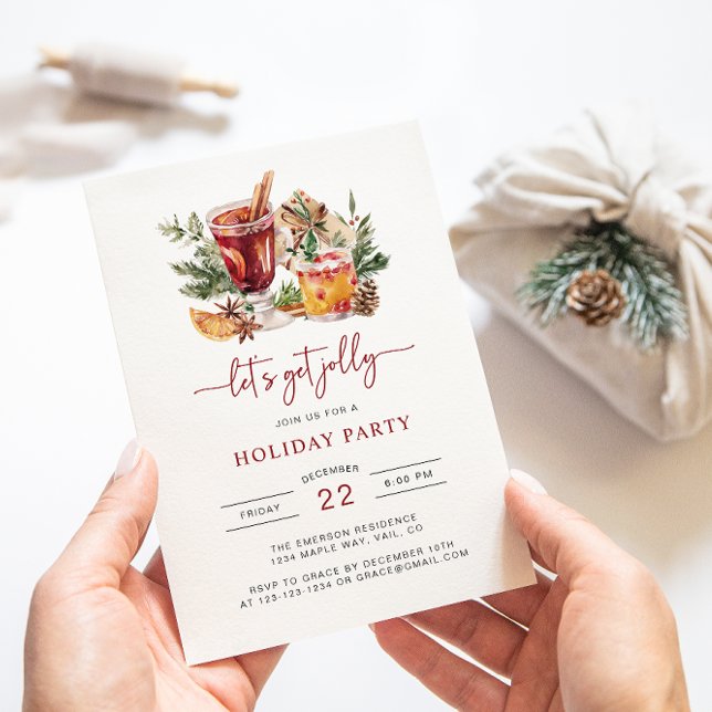 Invitación a la Fiesta de Navidad con Acuarelas de (Let's Get Jolly Cocktail Holiday Party Christmas Invitation)