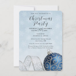 Invitación a la fiesta de Navidad con adorno azul