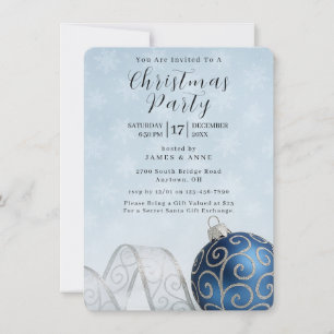Invitación a la fiesta de Navidad con adorno azul