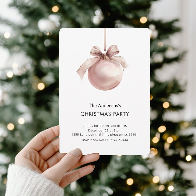 Invitación a la fiesta de Navidad con adorno rosa (Subido por el creador)