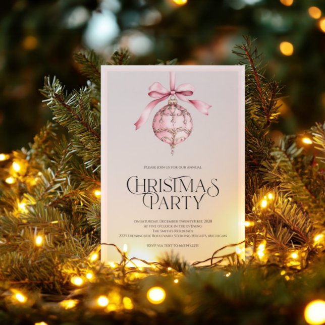 Invitación a la fiesta de Navidad con adorno rosa  (Subido por el creador)