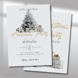 Invitación a la fiesta de Navidad con árbol y rega