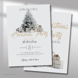 Invitación a la fiesta de Navidad con árbol y rega