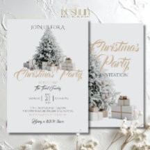 Invitación a la fiesta de Navidad con árbol y rega