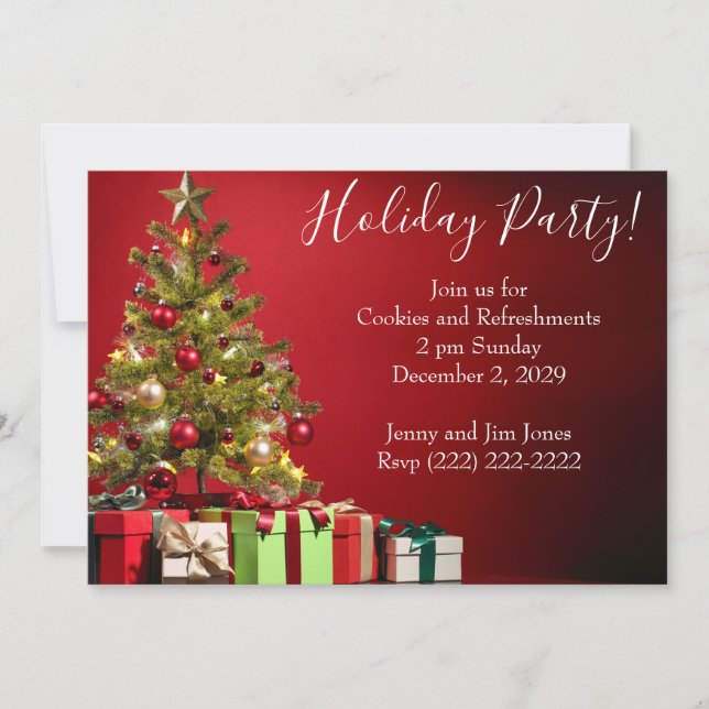 Invitación a la fiesta de Navidad con árbol y rega (Anverso)