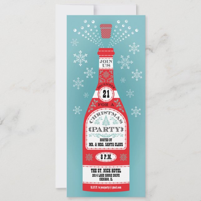 Invitación a la fiesta de Navidad con botella de c (Anverso)