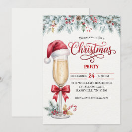 Invitación a la fiesta de Navidad con champán y go